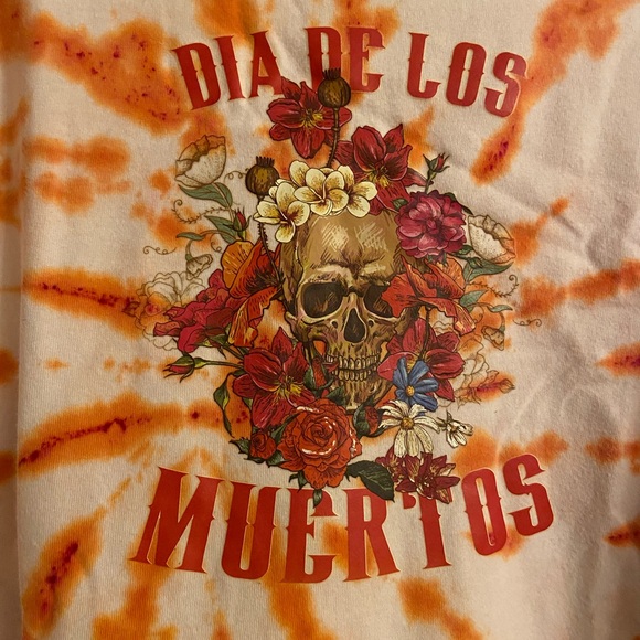 Tie dye skull day of the dead hand crafted men size XL color orange & white - Picture 5 of 9